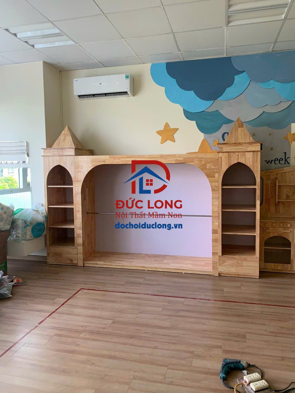 Tủ 3 khối hình lâu đài gỗ tự nhiên DL-009G Tủ 3 khối hình lâu đài gỗ tự nhiên DL-009G